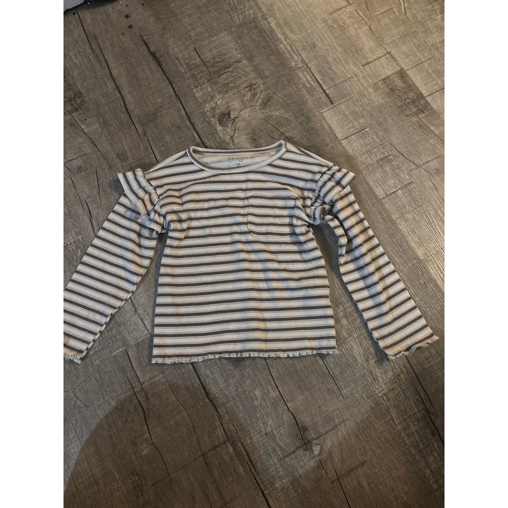 Jessica Simpson Girls 4T Striped Ruffle Shoulder Long Sleeve Ribbed Thermal‎ Top